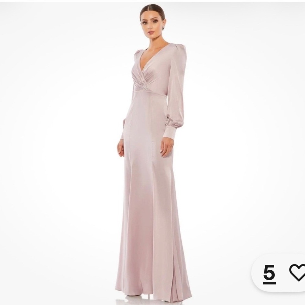 Ieena For Mac Duggal Satin Ruched Bishop Sleeve Gown Women 14 Wedding Dusty Pink